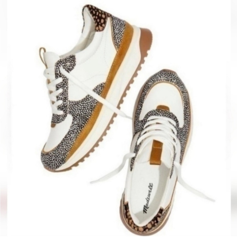Madewell Kickoff Leather Calf Hair Trainer Sneaker, size 6.5 LIKE NEW